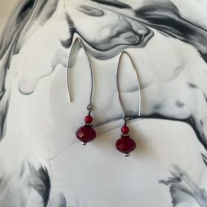 Red drop earrings by Ruby Radish